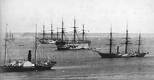 Naval school ships near Brest in the 1880s