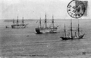 Naval school ships near Brest in the 1880s