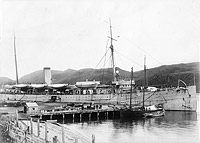 Photo # NH 105462: USS Buffalo at the Unalaska coal dock during the 1914 Alaskan Radio Expedition.