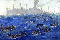 Photo # NH 86494: Sinking of USS President Lincoln, 31 May 1918. Painting by Fred Dana Marsh