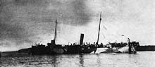 Photo # NH 99625:  USS Canandaigua tied to a mooring buoy, circa 1918