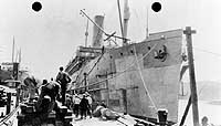 Photo #  NH 102076:  Freighter San Jacinto in port, possibly after repairs following her 11 July 1918 collision with USS Oosterdijk, circa 1917