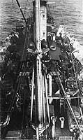 Photo # NH 105530:  View forward from USS Susquehanna's after mast crows' nest, circa 1918-1919