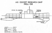 A preliminary design sketch for an Escort Research Ship, formerly a Sonar Scout, probably produced in October 1958.