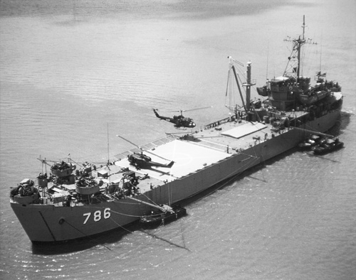 USS Garrett County (LST 786, later AGP 786) in June 1968.