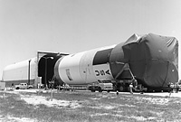 Saturn V booster carried by USNS Point Barrow (T-AKD 1) circa 1970
