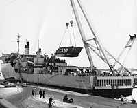 USNS Point Barrow (T-AKD 1) in early 1963