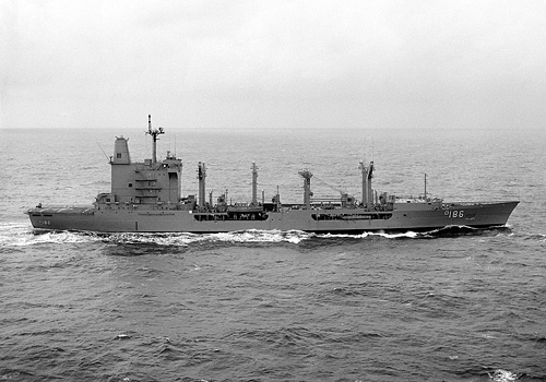 USS Platte (AO 186) on 15 December 1982 during sea trials.